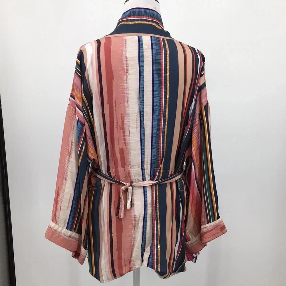 Koton Cream Striped Kimono Jacket Womens 13M 42 Open Front‎